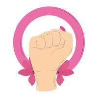 female hand raised in fist flowers decoration womens day vector