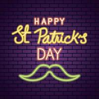 saint patricks day neon light with mustache vector