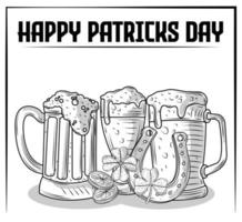 happy patricks day beer coins horseshoe and clover sketch design vector