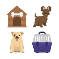 pet dogs cage and wooden house icons set vector