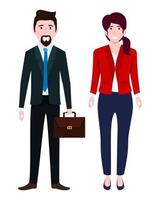 Businessman and businesswoman characters wearing business outfit standing with bag isolated vector