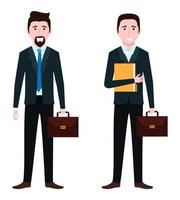 Businessman characters team wearing business outfit standing with bag files vector