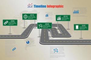 Business roadmap timeline infographic with road sign for abstract background template milestone element modern diagram process technology digital marketing data presentation chart Vector illustration