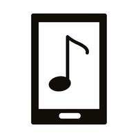 nota musical en el icono de estilo de silueta de teléfono inteligente vector