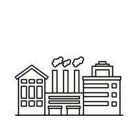 industry factory buildings and chimneys line style icons vector