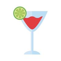 cup with cocktail drink and lemon fruit flat style icon vector