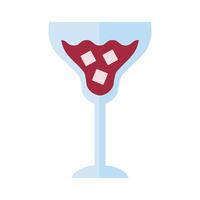 copa de vino con bebida y cubitos de hielo icono de estilo plano vector