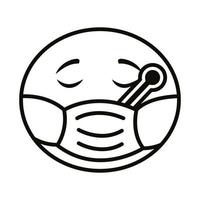 emoji face wearing medical mask and thermometer line style icon vector