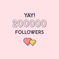 yay 200000 seguidores tarjeta de felicitación de celebración para 200k seguidores sociales vector