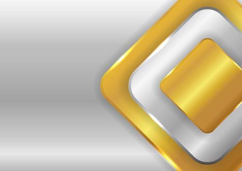 Metallic luxury silver and gold color background square shape design with space vector