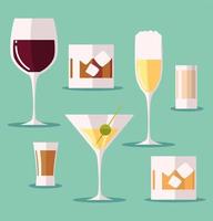 set icons with wine glass martini cocktalis whiskey drinks vector