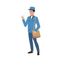 postman character in blue uniform and bag work vector