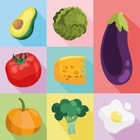 iconos de comida sana vector