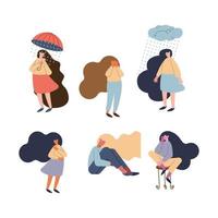 depressed girls characters vector