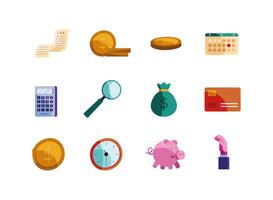 bundle of twelve tax day set icons vector