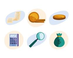 bundle of six tax day icons vector