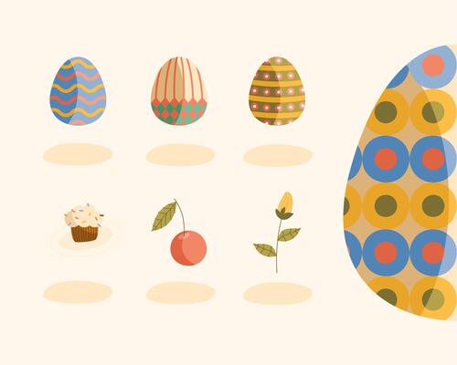 bundle of eggs painted and flowers happy easter icons