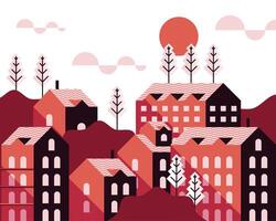 buildings minimal city scape sunset scene vector