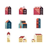 bundle of nine buildings minimal city set icons vector