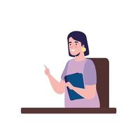 woman seated with documents workplace vector