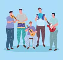 Grupo tocando instrumentos personajes, diseño de ilustraciones vectoriales vector