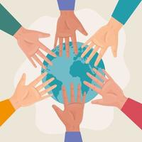 international human rights poster with interracial hands around world vector