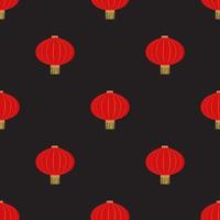 Flat red hanging Chinese lantern with golden coin seamless pattern background for Chinese New Year celebration. Vector Illustration EPS10
