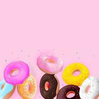 Realistic 3d sweet tasty donut background. Can be used for dessert menu, poster, card. Vector illustration EPS10