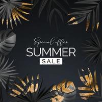 Summer Sale Natural Background with Tropical Palm and Monstera Leaves. Vector Illustration EPS10