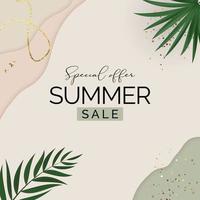 Summer sale poster. Natural Background with Tropical Palm Leaves. Vector Illustration