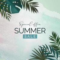 Summer Sale Natural Background with Tropical Palm and Monstera Leaves. Vector Illustration EPS10