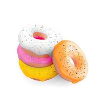 Realistic 3d sweet tasty donut background. Can be used for dessert menu, poster, card. Vector illustration EPS10