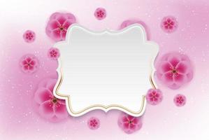 Realistic 3d Plum Flower Background with Golen Frame Template. Vector Illustration EPS10