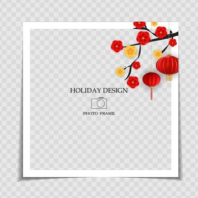 Holiday Background Photo Frame Template. Chinese New Year Concept for post in Social Network. Vector Illustration. EPS10