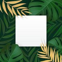 Natural Realistic Green Palm Leaf Tropical Background with Empty Blank Frame. Vector illustration EPS10