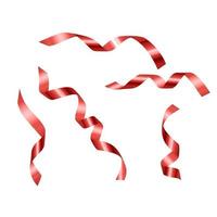 Collection Set of Red Glossy Glitter Ribbon for Party Holiday Background. Isolated Design Elements. Vector Illustration EPS10