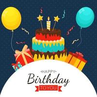 lindo fondo feliz cumpleaños con caja de regalo, pastel y velas. elemento de diseño para invitación a fiesta, felicitación. ilustración vectorial eps10 vector