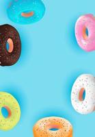 Realistic 3d sweet tasty donut background. Can be used for dessert menu, poster, card. Vector illustration EPS10