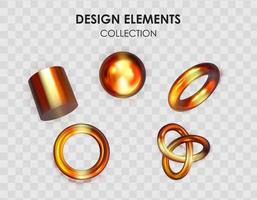 Collection set of realistic 3d render metallic color gradient geometric shapes objects elements for design isolated on transparent background. Vector illustration EPS10