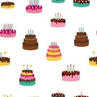 Cute Birthday Seamless Pattern Background with Cake, Candles. Design Element for Party Invitation, Congratulation. Vector Illustration EPS10