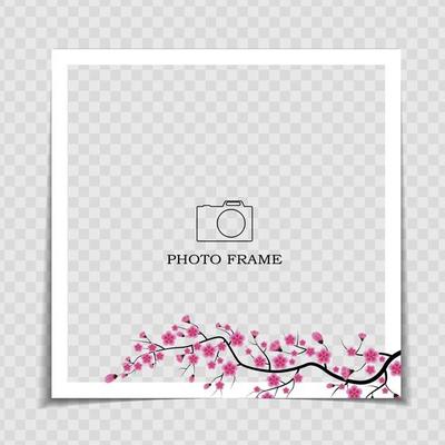 Holiday Background Photo Frame Template. Sarura, plum flower background for post in Social Network. Vector Illustration EPS10