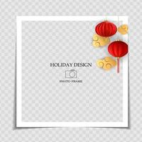 Holiday Background Photo Frame Template. Chinese New Year Concept for post in Social Network. Vector Illustration. EPS10