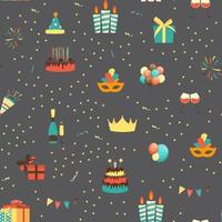 Cute Birthday Seamless Pattern Background with Cake, Candles. Design Element for Party Invitation, Congratulation. Vector Illustration EPS10