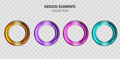 Collection set of realistic 3d render metallic color gradient geometric shapes objects elements for design isolated on transparent background. Vector illustration EPS10