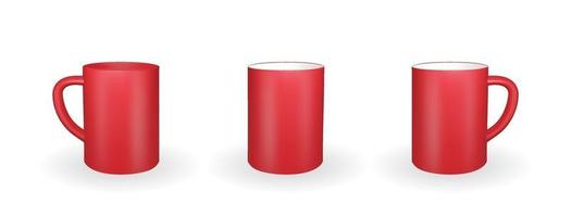 conjunto de taza roja realista sobre un fondo blanco. Representación 3D. ilustración vectorial vector