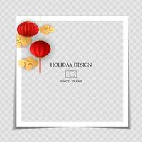 Holiday Background Photo Frame Template. Chinese New Year Concept for post in Social Network. Vector Illustration. EPS10