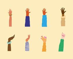 bundle of eight diversity hands humans up vector