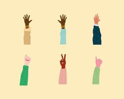 bundle of six diversity hands humans up vector