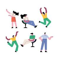 group of people teamwork six workers characters vector