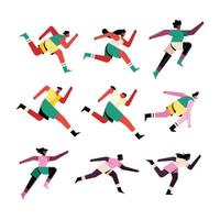 bundle of nine runners athletes characters vector